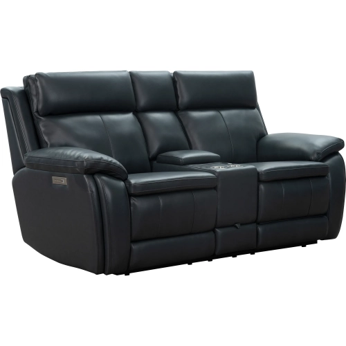 Huntley Zero Gravity Triple Power Reclining Console Loveseat with USB in Dark Blue Top-Grain Leather